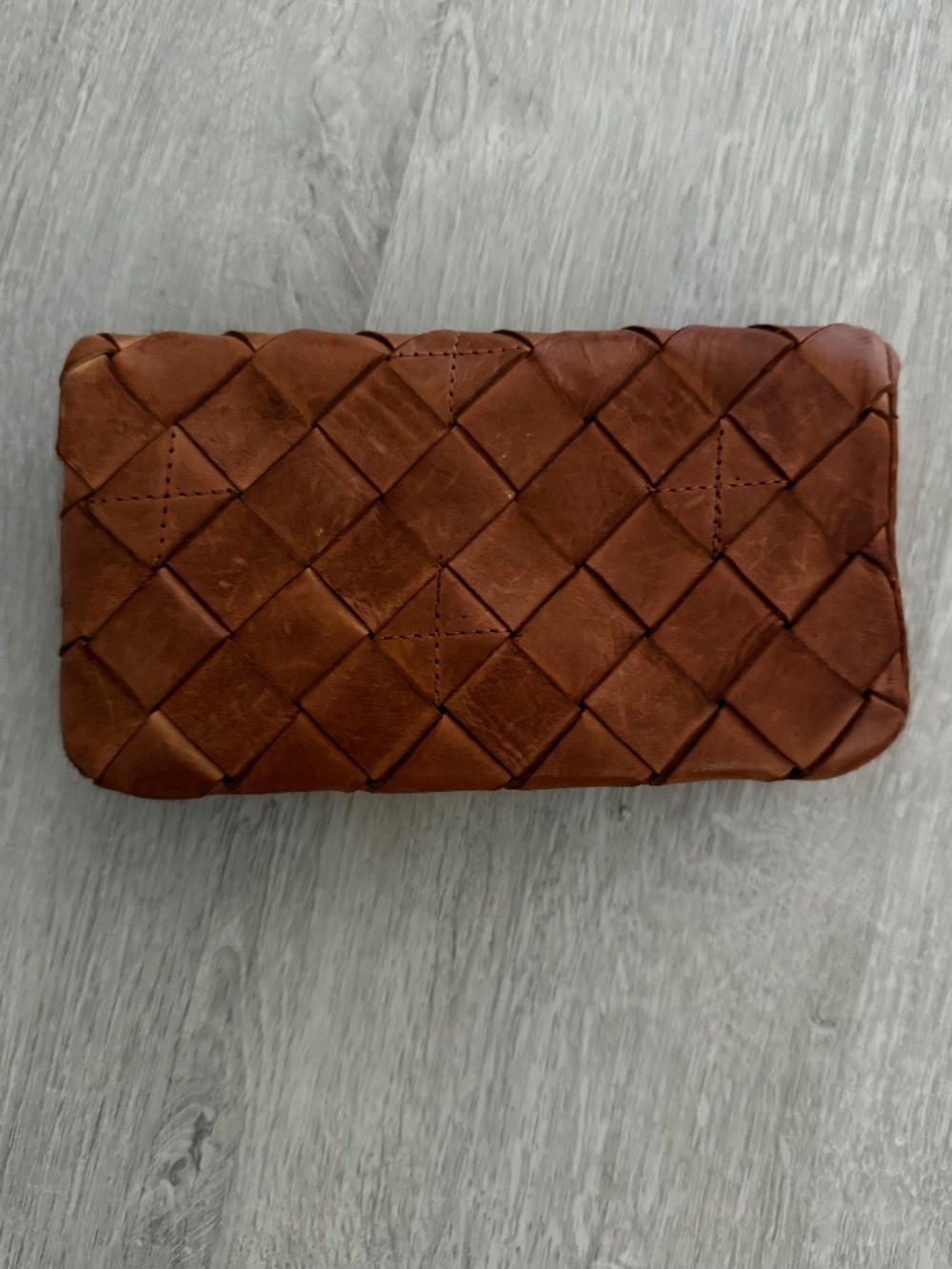 Vilenca Holland Women’s Cognac Woven Leather Wallet/Clutch Distressed Boho Casua